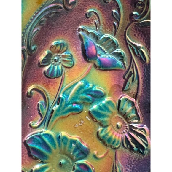 Vintage Fenton Amythyst Poppy Floral Scalloped Edge Candy Dish Trinket Dish - Picture 3 of 6